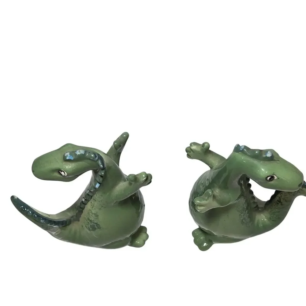 Vintage 1950s Norcrest Dinosaur Salt & Pepper Shakers Japan Green MCM Kitsch